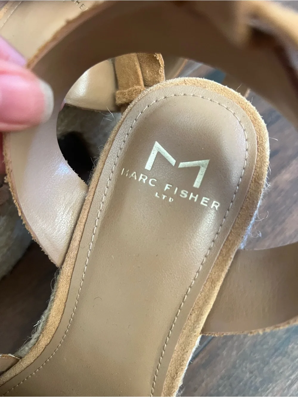 Marc Fisher Tan Suede Braided Platform Wedge Sandals